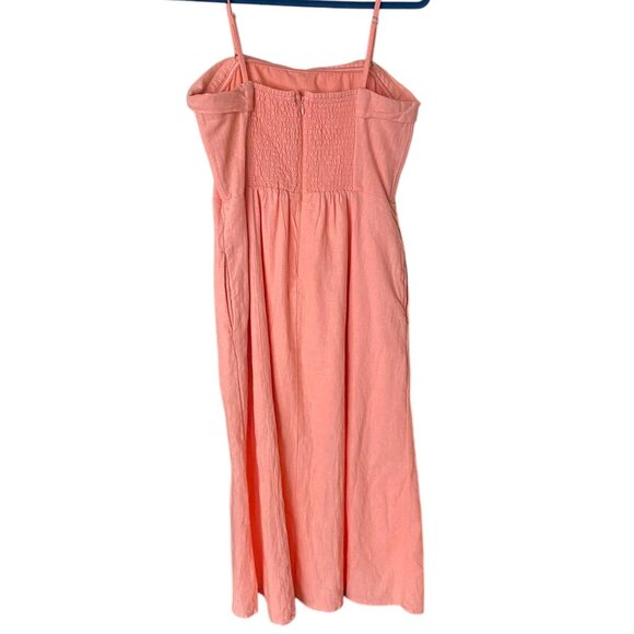 Abercrombie & Fitch Coral Linen Blend Midi Dress with Pockets Size M - Picture 5 of 11